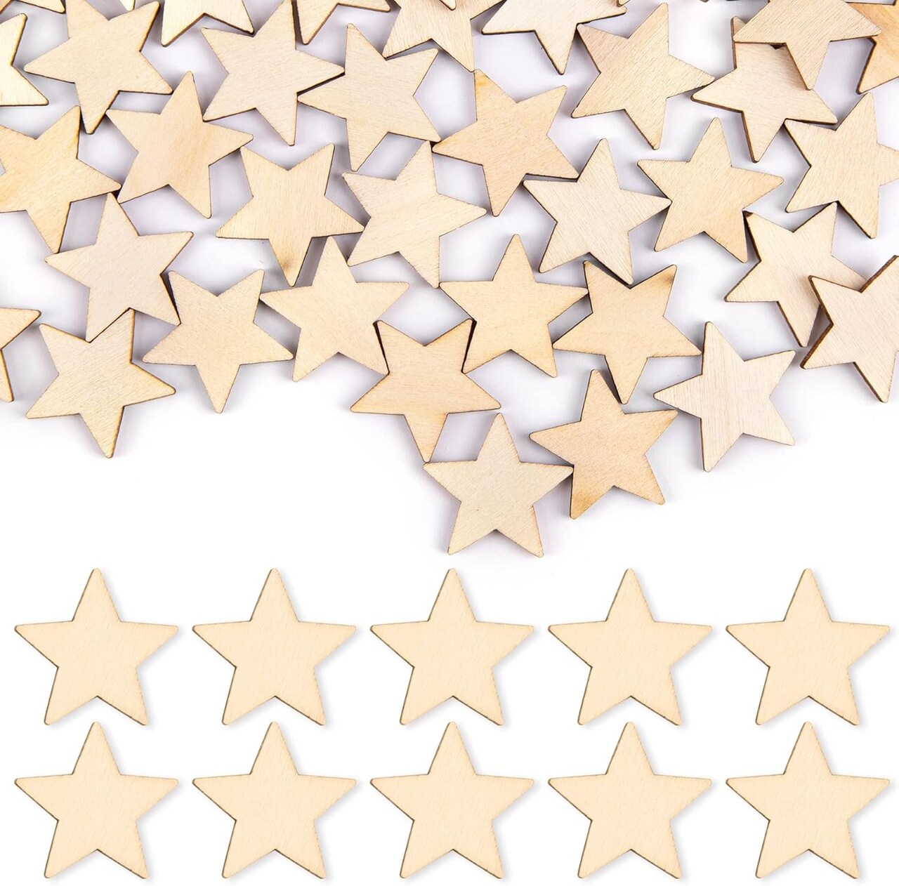 100 Pack Wood Stars Cutouts Unfinished Wooden Pieces Blank Slices